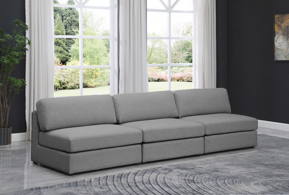 Beckham Linen Textured Fabric Upholstered 3-Piece Modular Sofa, Grey