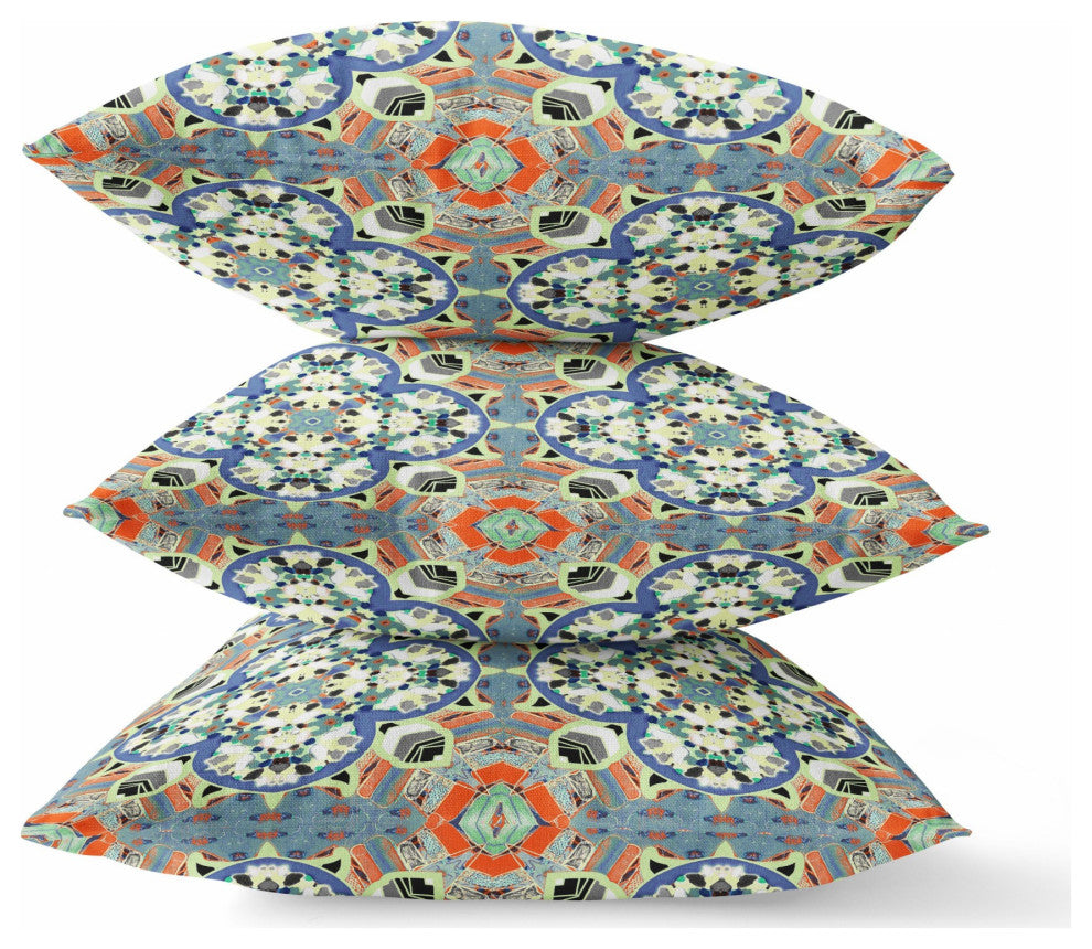 18" Blue Cream Cloverleaf Boho Suede Throw Pillow