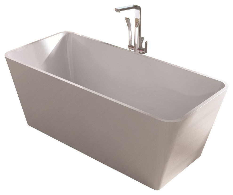 ADM Rectangular Freestanding Bathtub, Glossy White, 64.8"