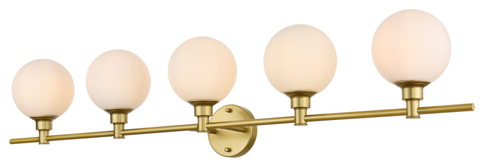 5 Light Brass And Frosted White Bath Sconce