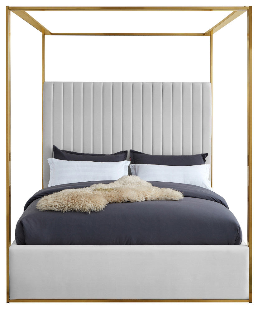 Jones Upholstered Bed, White, King, Vegan Leather
