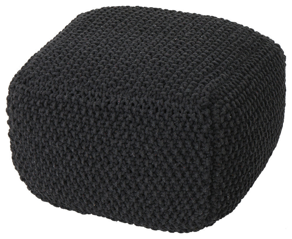 GDF Studio Joyce Knitted Cotton Square Pouf, Dark Gray
