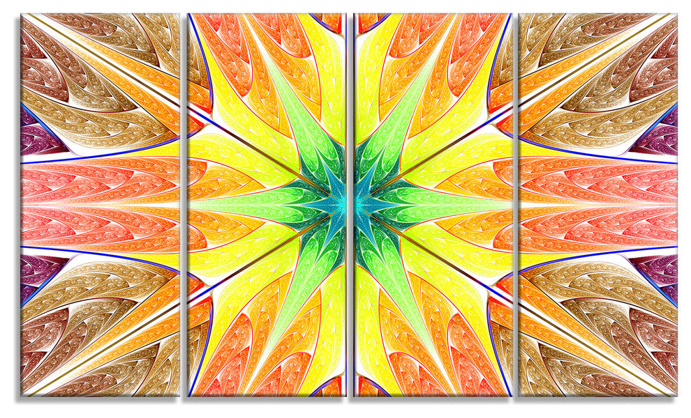 Yellow Glowing Fractal Texture, Abstract Canvas Art Print, 48"x28", 4 Panels