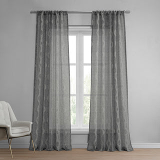 Vega Patterned Linen Sheer Curtain, Vega Charcoal, 50"x108"