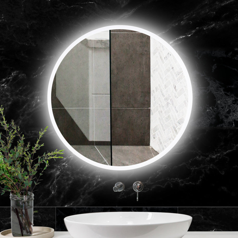 Round Frameless Backlit LED Anti-fog Bathroom Vanity Mirror, 32"x32"