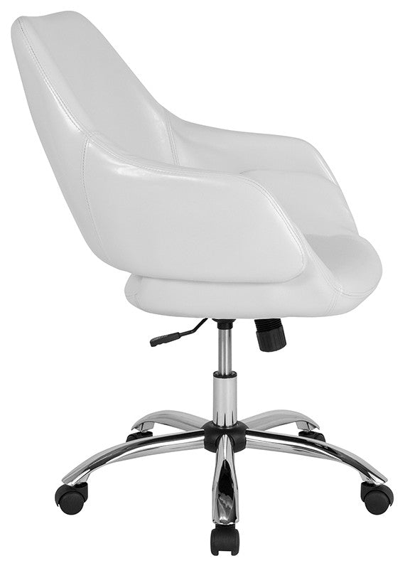 Madrid Home and Office Upholstered Mid-Back Chair, White Leather