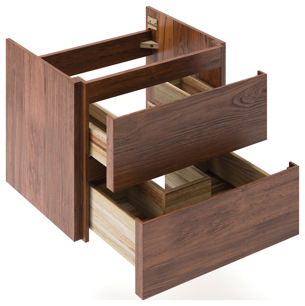 Formosa Wall Hung Modern Bathroom Cabinet, Warm Walnut, 23"