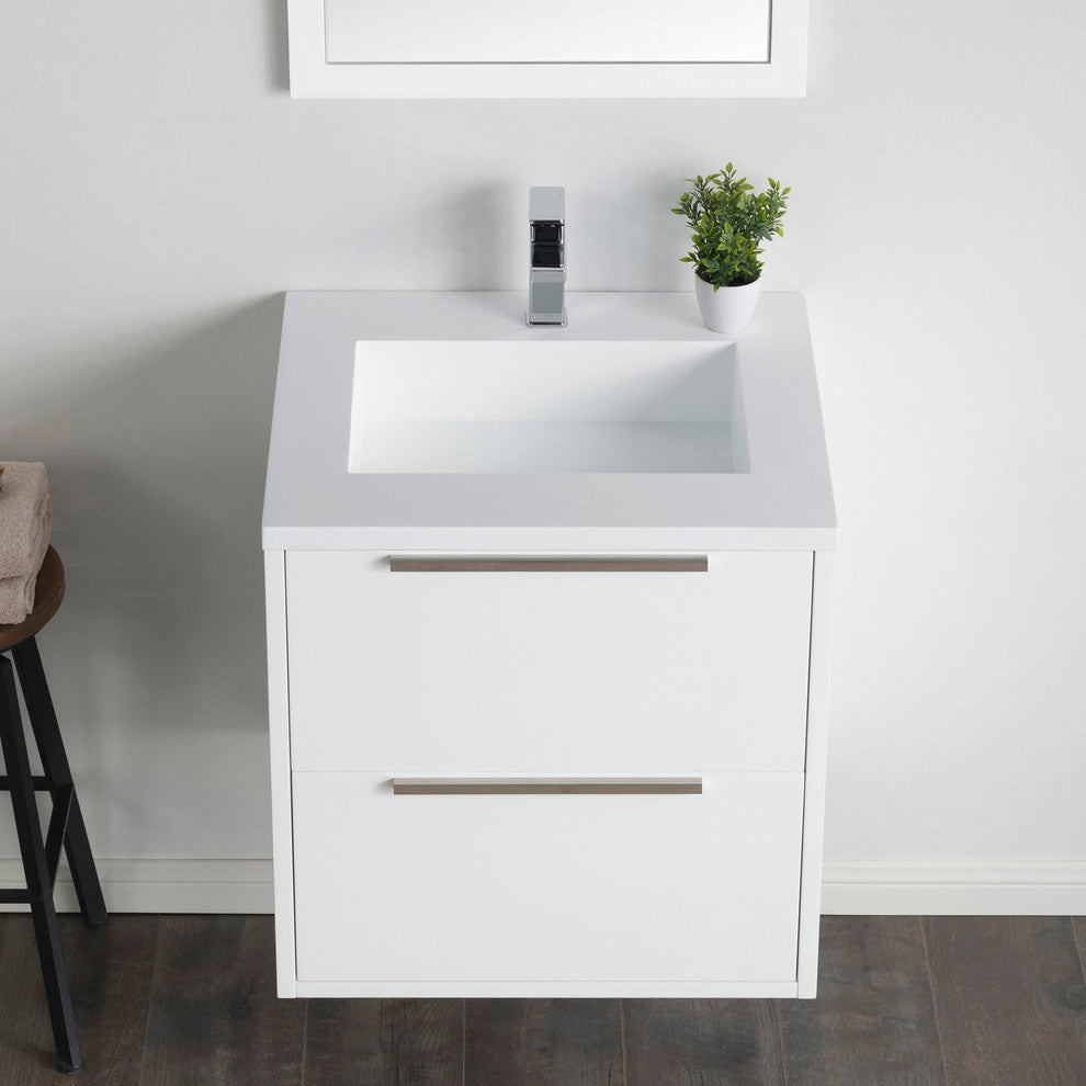 Vanity Alfred 31 With Integrated Solid Surface counter top, Matt White, Matt Bla