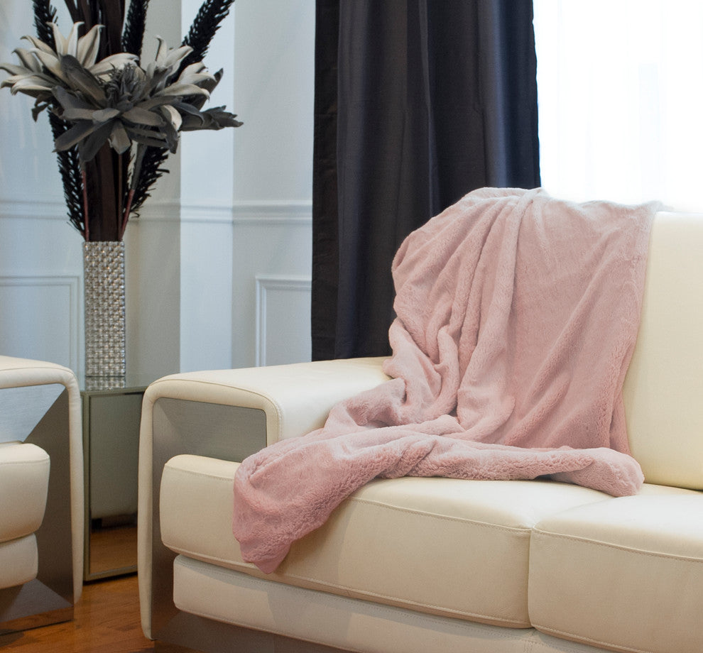 50"x70" Faux Fur Throw, Dusty Rose Mink