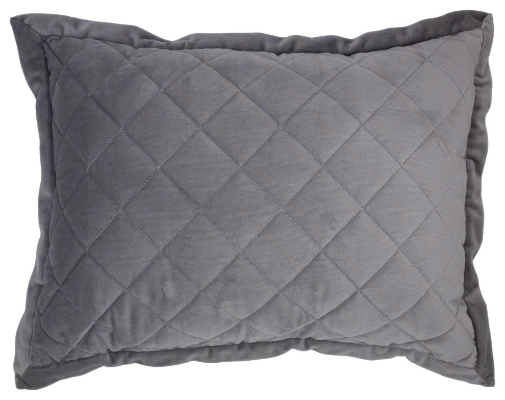 Velvet Diamond Quilted Boudoir Pillow, 12"x16", Gray, 1 Piece