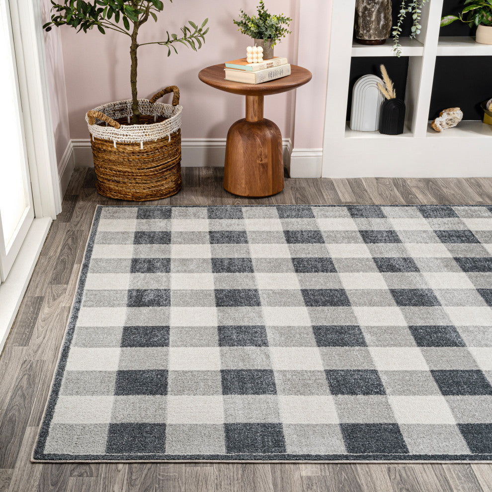 Gradient Plaid Cottage Machine-Washable Light Gray/Dark Gray/Cream 8x10 Area Rug