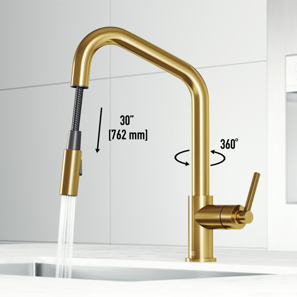 VIGO Utopia 14" H Single Handle Pull-Down Sprayer Kitchen Bar Faucet, Matte Brushed Gold