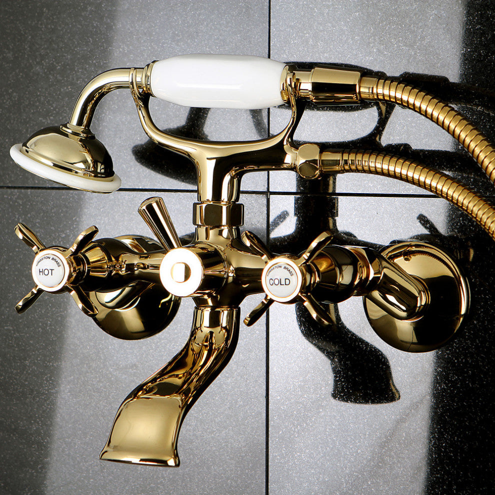 Kingston Brass Clawfoot Tub Faucet With Hand Shower, Polished Brass