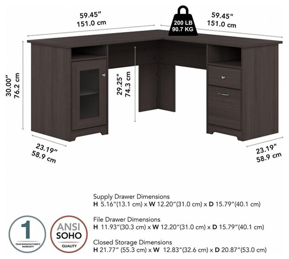 Cabot L Desk with storage in Heather Gray - Engineered Wood