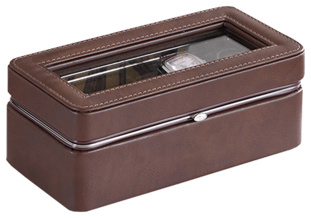 Benzara BM240947 Watch Case With 4 Slots/Removable Cushions, Brown