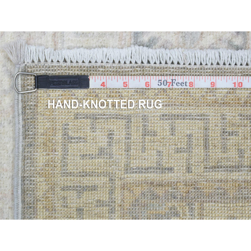 Cream White Wash Peshawar Velvety Wool Hand Knotted XL Runner Rug, 2'9"x18'9"