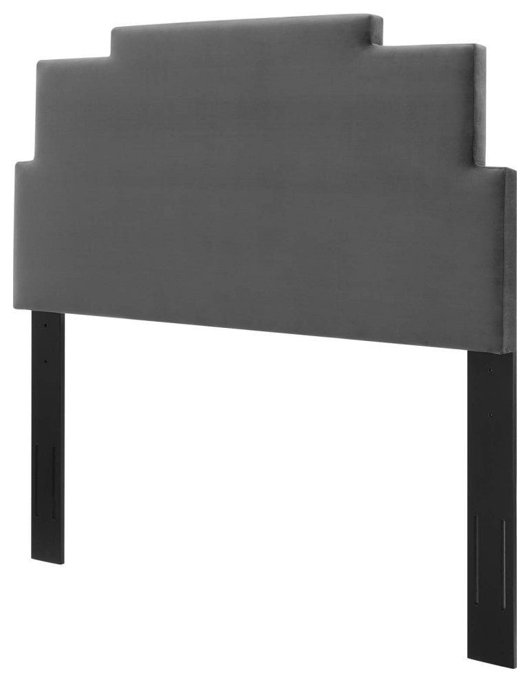 Headboard, King Size, Velvet, Dark Gray, Modern Contemporary, Bedroom