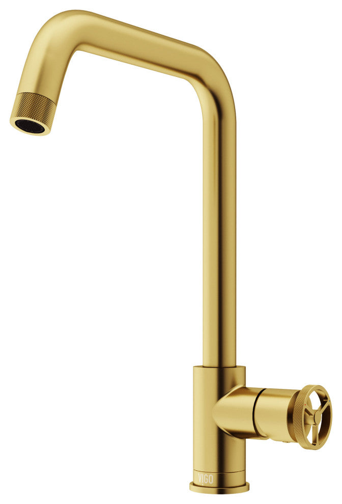 VIGO Cass Industrial 14" H Single Handle Kitchen Bar Faucet, Matte Brushed Gold