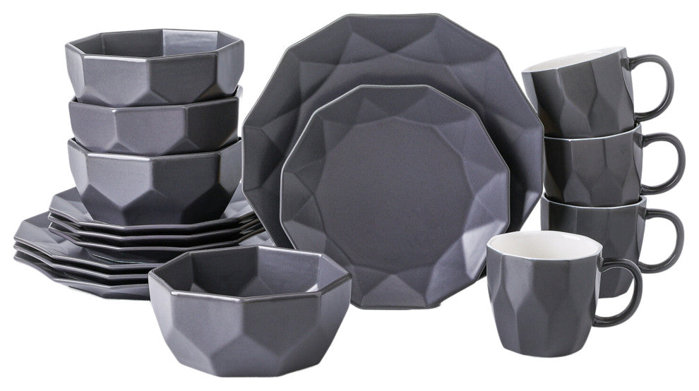 Stone Lain Jamie Porcelain 16 Piece Dinnerware Set, Grey