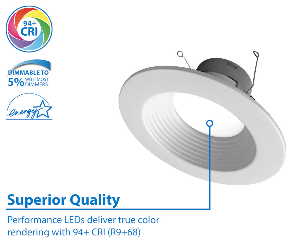 5/6" Recessed LED Downlight, White Baffle, 900 Lumen, 3000k, 1 Pack