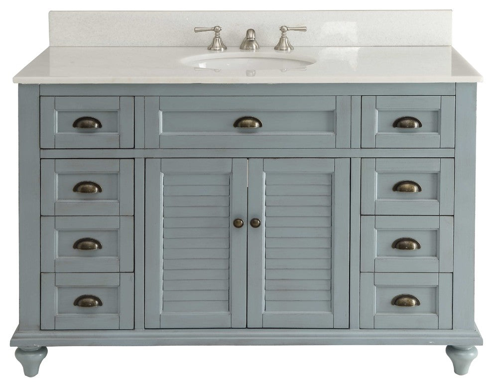 49" Glennville Quartz Top Bath Vanity, Blue