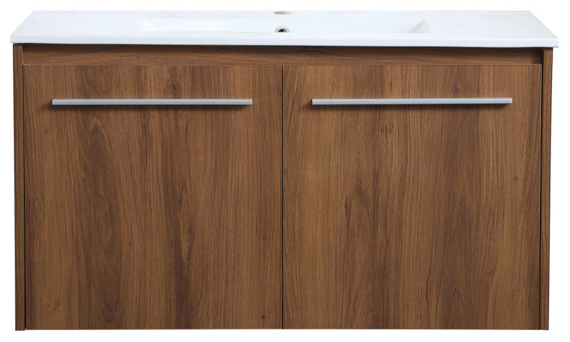 Single Bathroom Floating Vanity, Walnut Brown, 36"