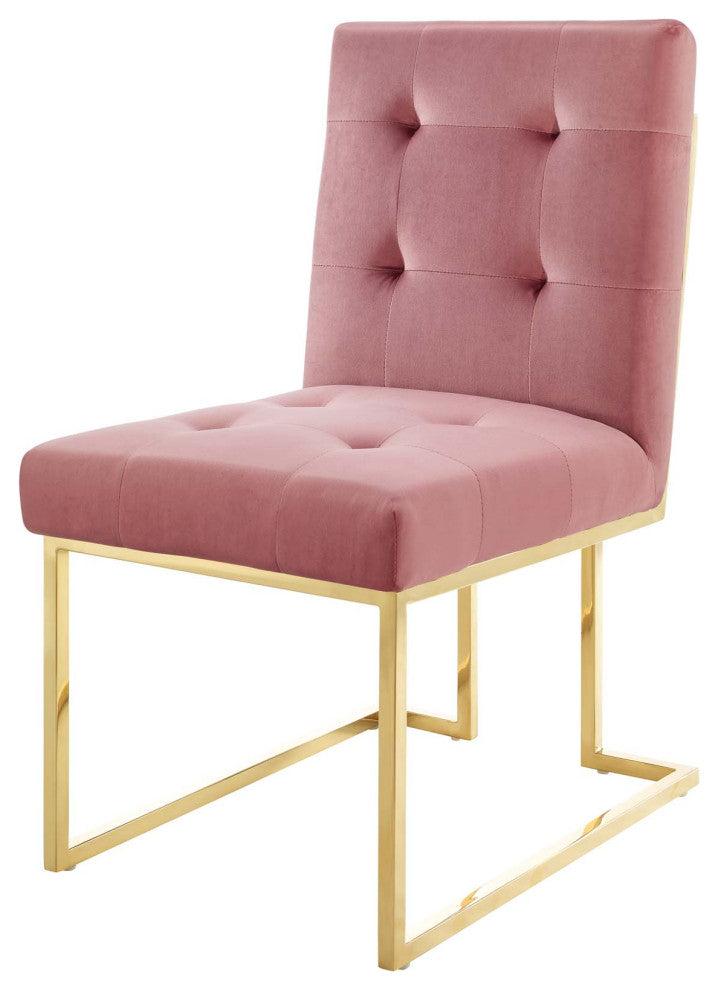Side Dining Chair, Set of 2, Velvet, Metal, Gold Pink, Modern, Bistro Restaurant