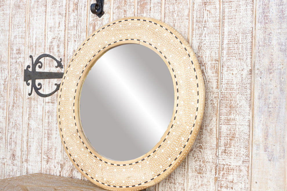 Bleached Farmhouse Zellige Round Inlay Mirror