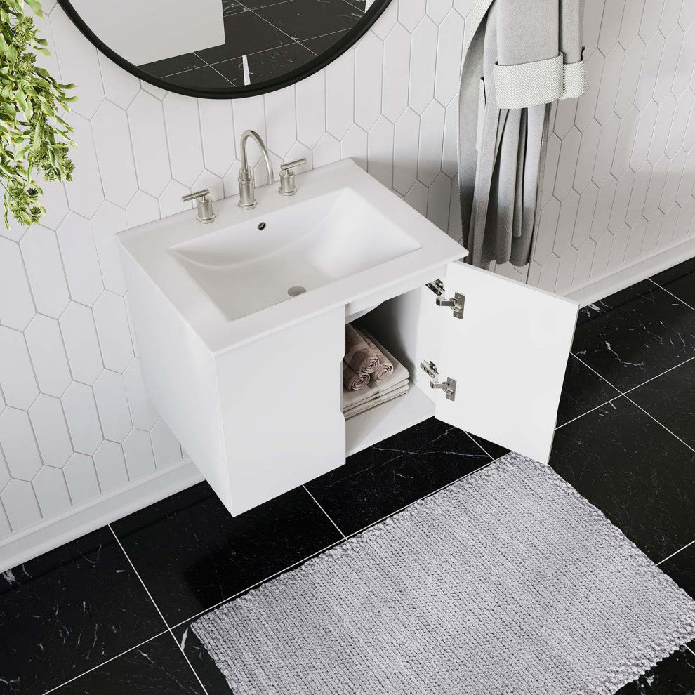 Sink Vanity Cabinet, White, Ceramic, Melamine, Modern, Hotel Bathroom Guest