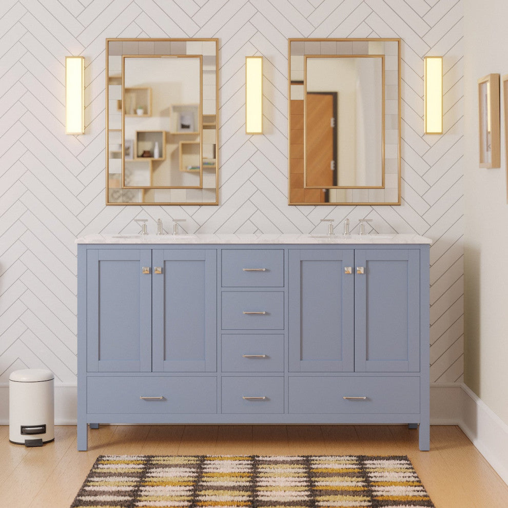 Horizon 60" Double Bathroom Vanity, Powder Blue, Engineered Carrara