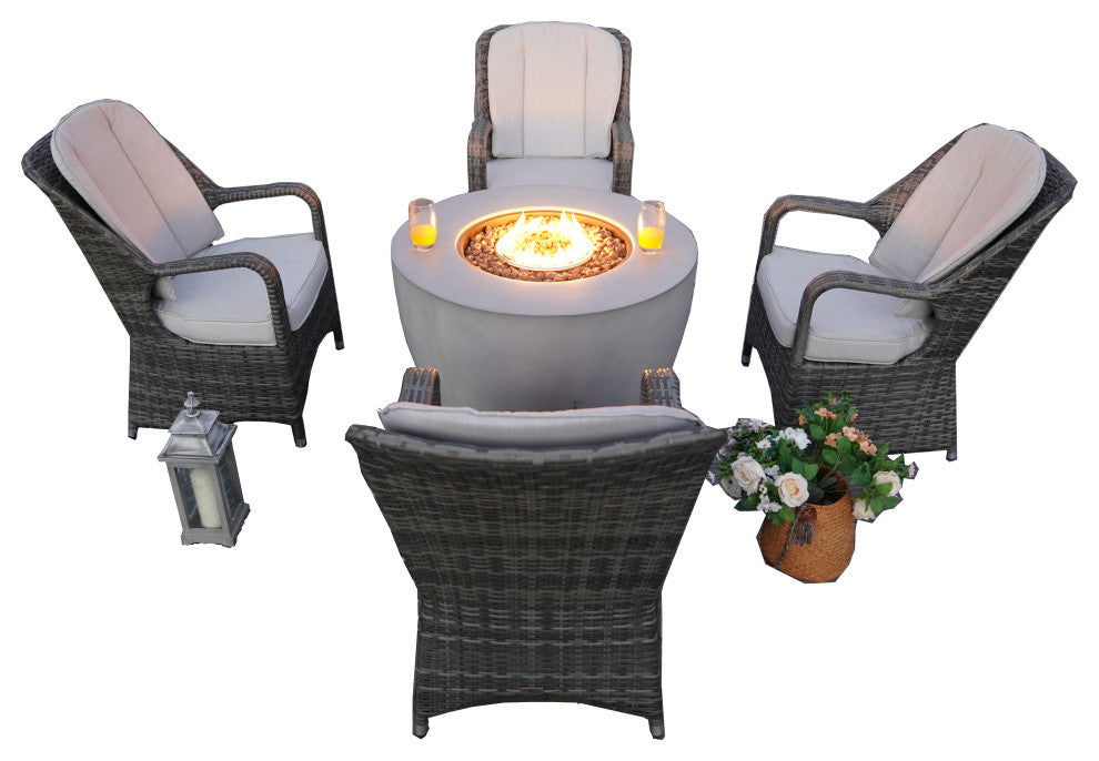 Patio Propane Fire Pit Table with Cushioned Wicker Chairs, Bowl
