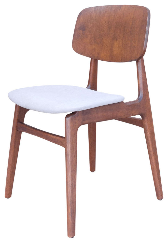 Dining Chair, Set of 2, Fabric, Wood, Gray, Walnut, Bar Kitchen Pub Bistro