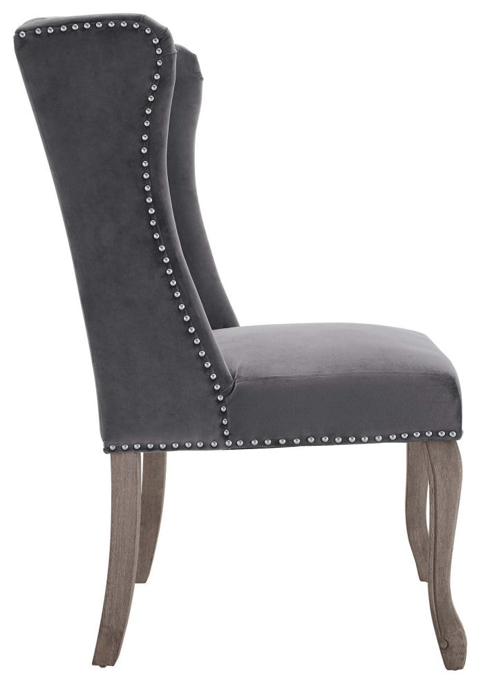 Gray Apprise French Vintage Dining Performance Velvet Side Chair