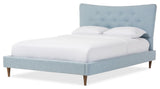 Hannah Mid-Century Sky Blue Fabric Queen Size Platform Bed