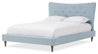 Hannah Mid-Century Sky Blue Fabric Queen Size Platform Bed