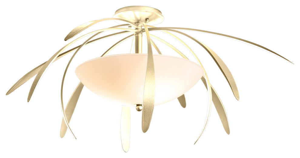 Dahlia Medium Semi-Flush, Modern Brass Finish, Opal Glass
