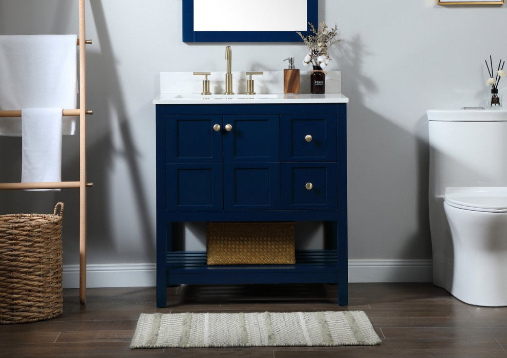Tobias 32" Single Bathroom Vanity, Blue, With Backsplash