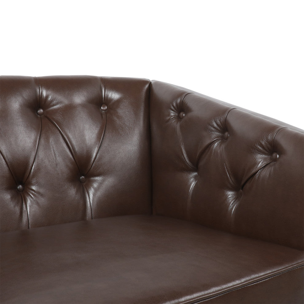 Jelm Contemporary Tufted Loveseat, Dark Brown, Pu + Birch