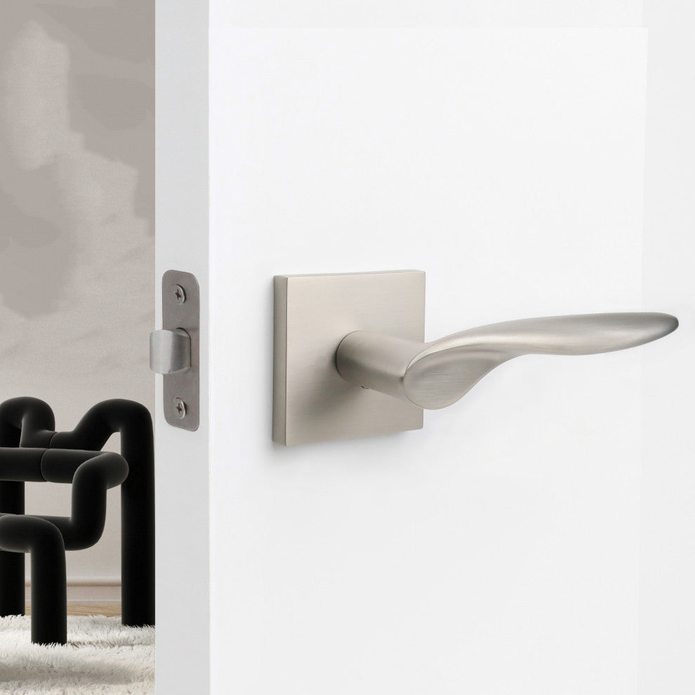 Modern Heavy Duty Designer Interior Door Lever - Lafayette Collection, Satin Nickel, Double Dummy