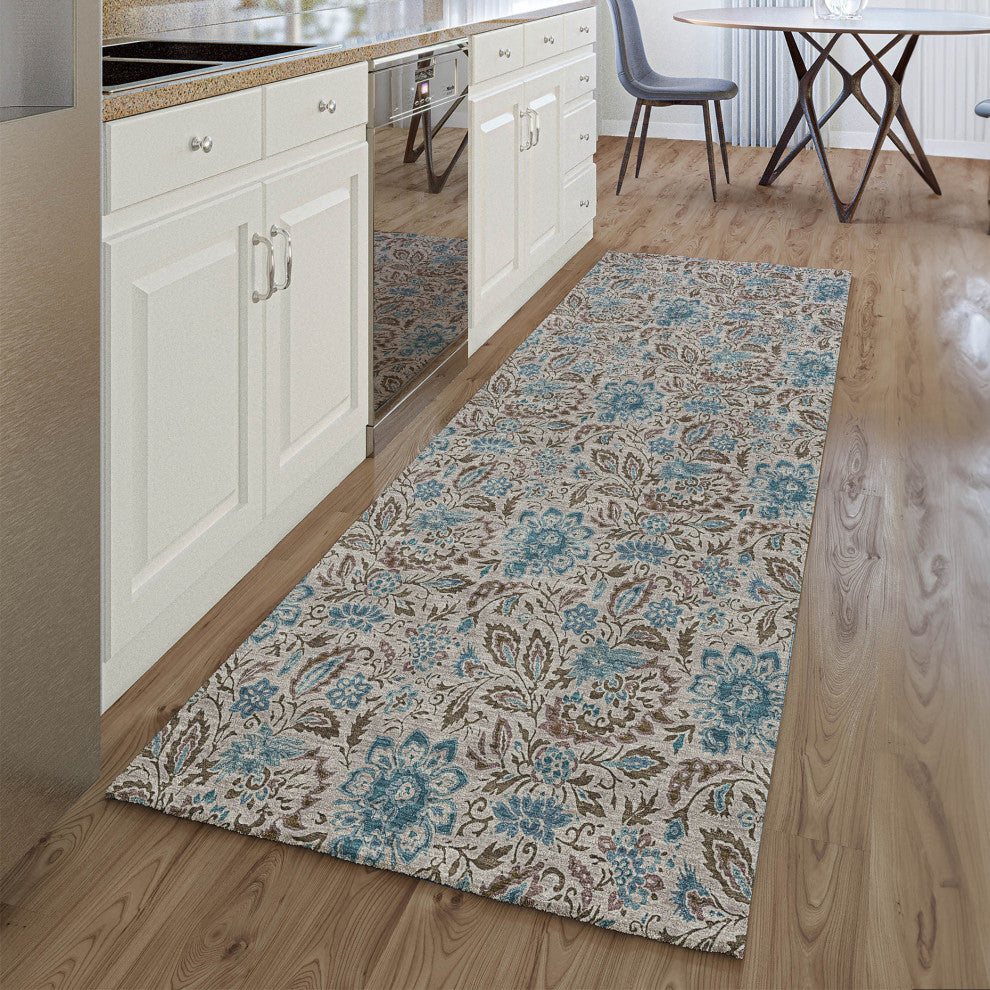 Premium Machine Washable Mayfield AMF660 Mocha 2'3" x 7'6" Runner Rug