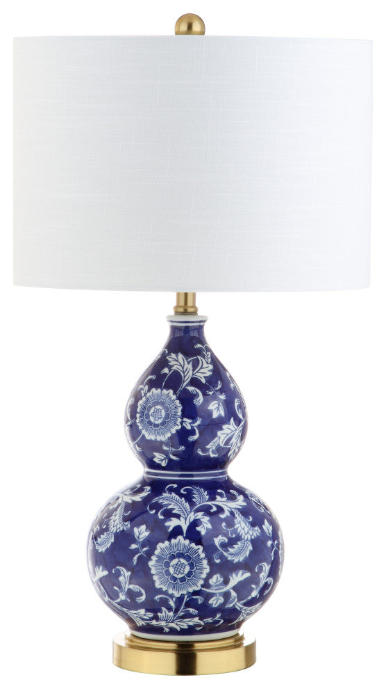 Lee 27" Ceramic Chinoiserie Table Lamp, Blue and White