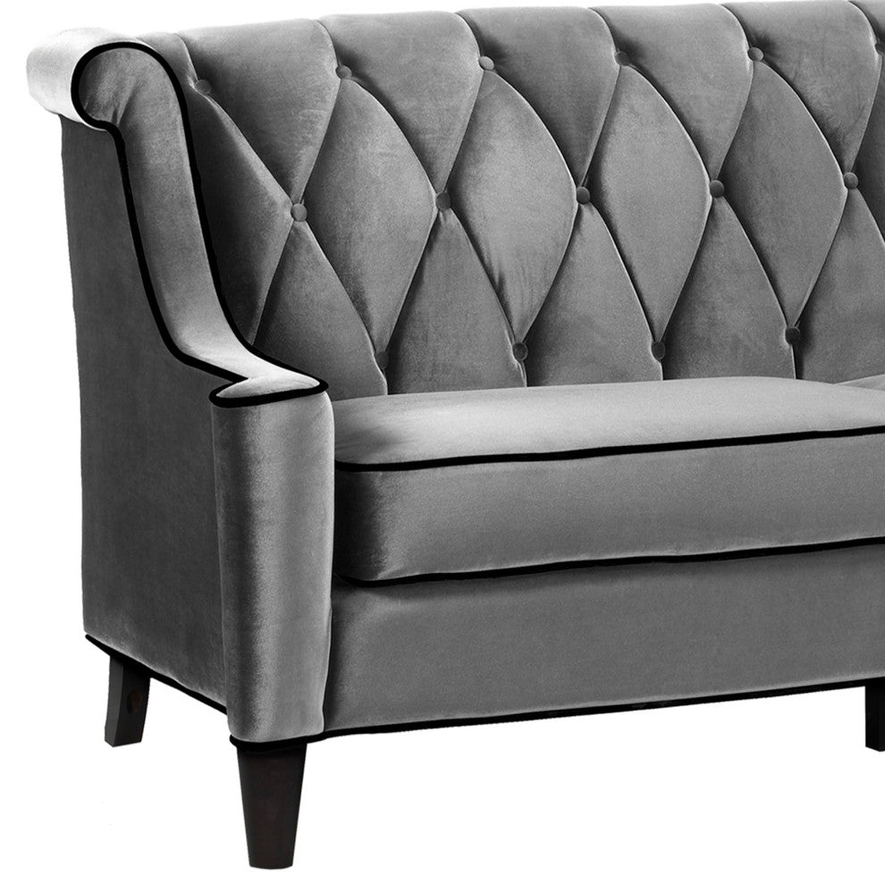 Barrister Sofa, Gray Velvet With Black Piping