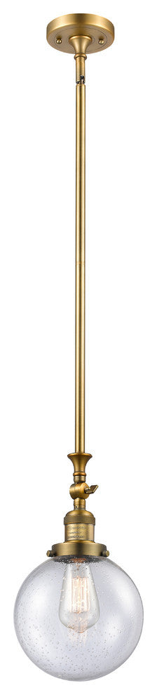 1-Light Beacon 8" Mini Pendant, Brushed Brass, Glass: Seedy