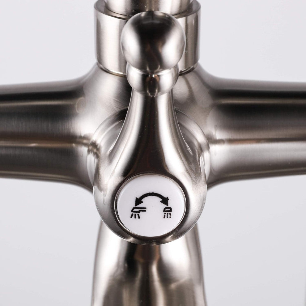 Freestanding Tub Filler Faucet with Hand Shower, Brushed Nickel