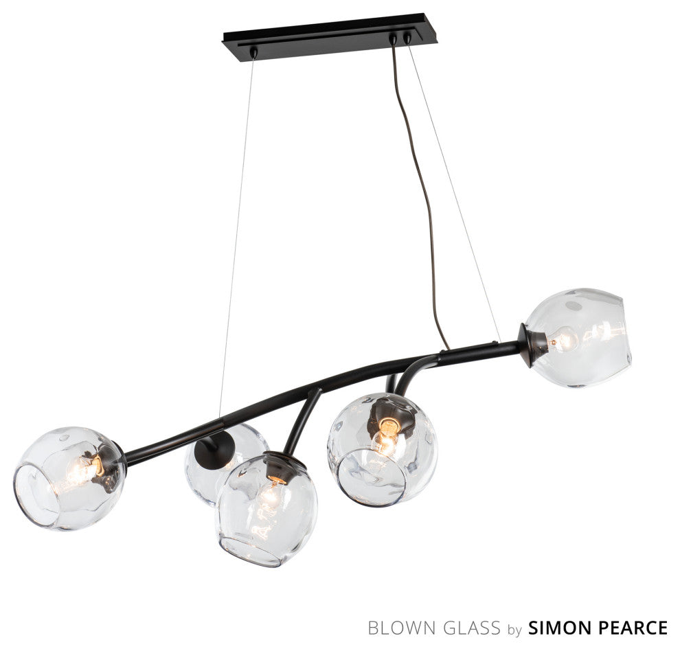 Vine Pendant, Black Finish, Clear Simon Pearce Glass, Standard Overall Height