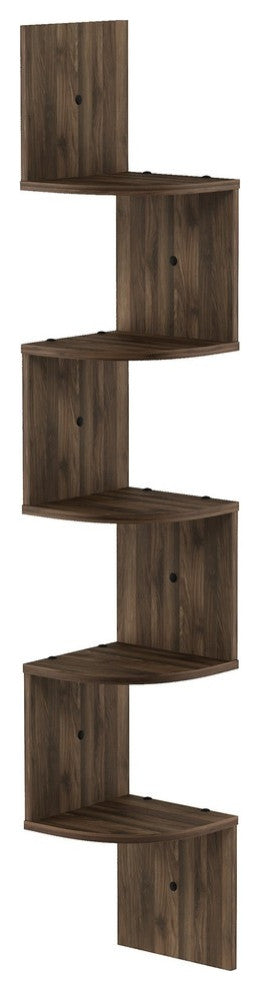 Furinno 5-Tier Wall Mount Floating Radial Corner Shelf, Columbia Walnut