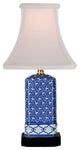 Blue and White Geometric Square Porcelain Vase Table Lamp 15.5"