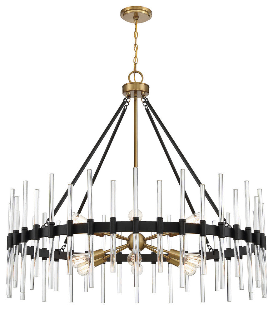 Santiago 12-Light Chandelier, Matte Black With Warm Brass Accents