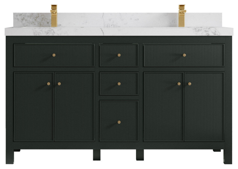 Sonoma 60 Double Bathroom Vanity in Dark Forest Green with 2" Calacatta Nuvo