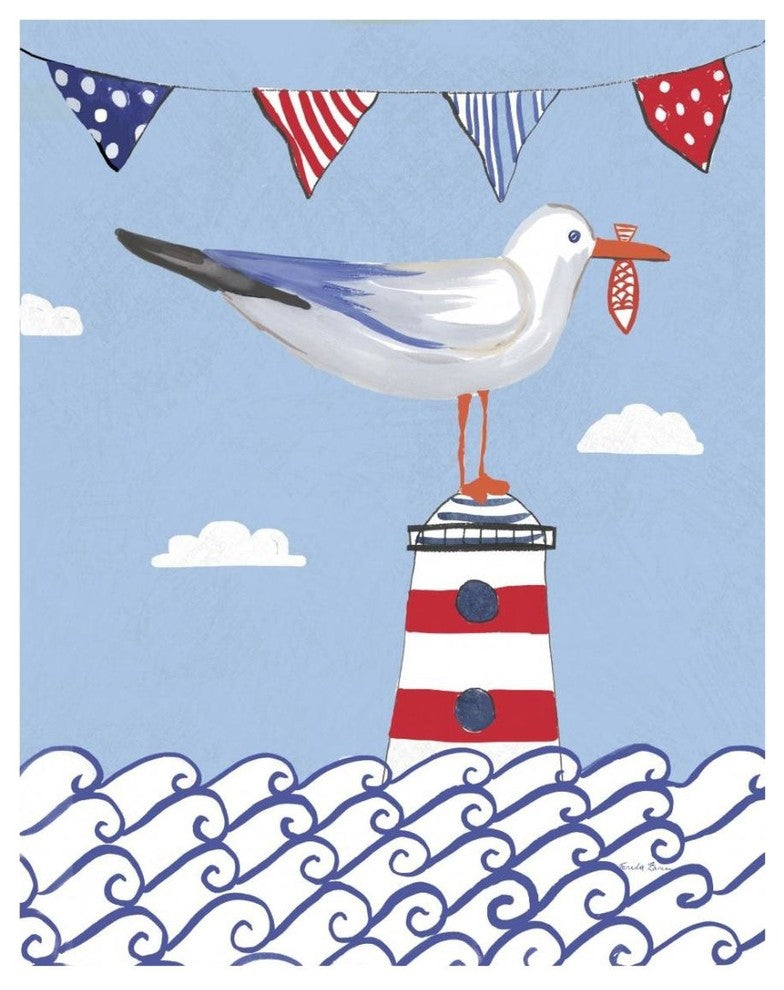 "Coastal Bird I Flags on Blue" Digital Paper Print by Farida Zaman, 22"x26"